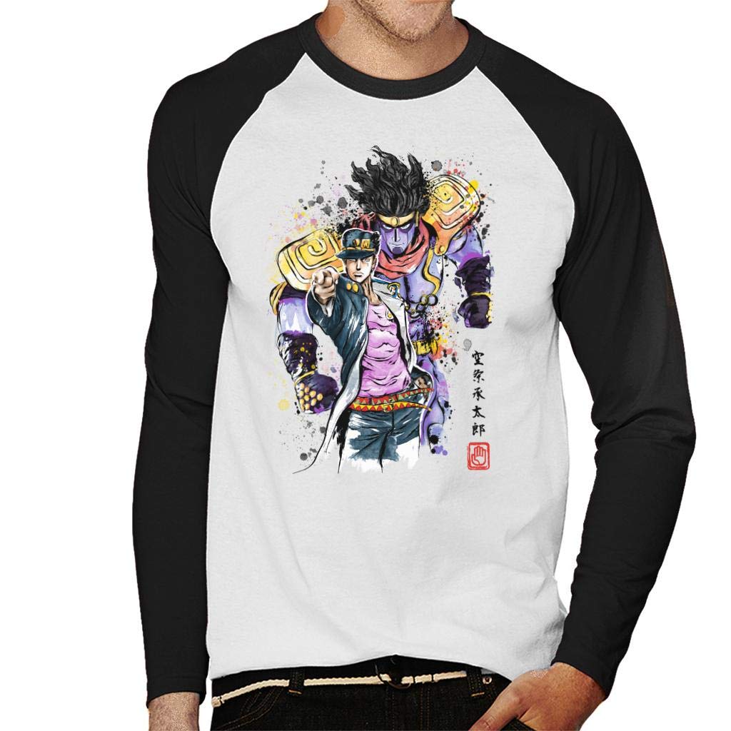 Jojos Bizarre Adventure Watercolour Style Men's Baseball Long Sleeved T-Shirt White/Black