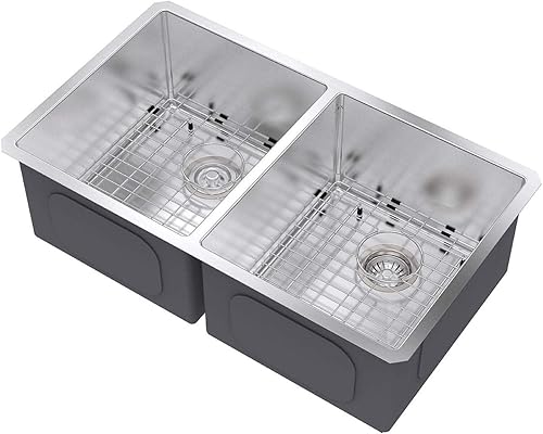 Vista 4 de Kraus Standart PRO - Fregadero empotrado de 33 pulgadas con doble tazón 50/50, calibre 16, acero inoxidable, KHU102-33