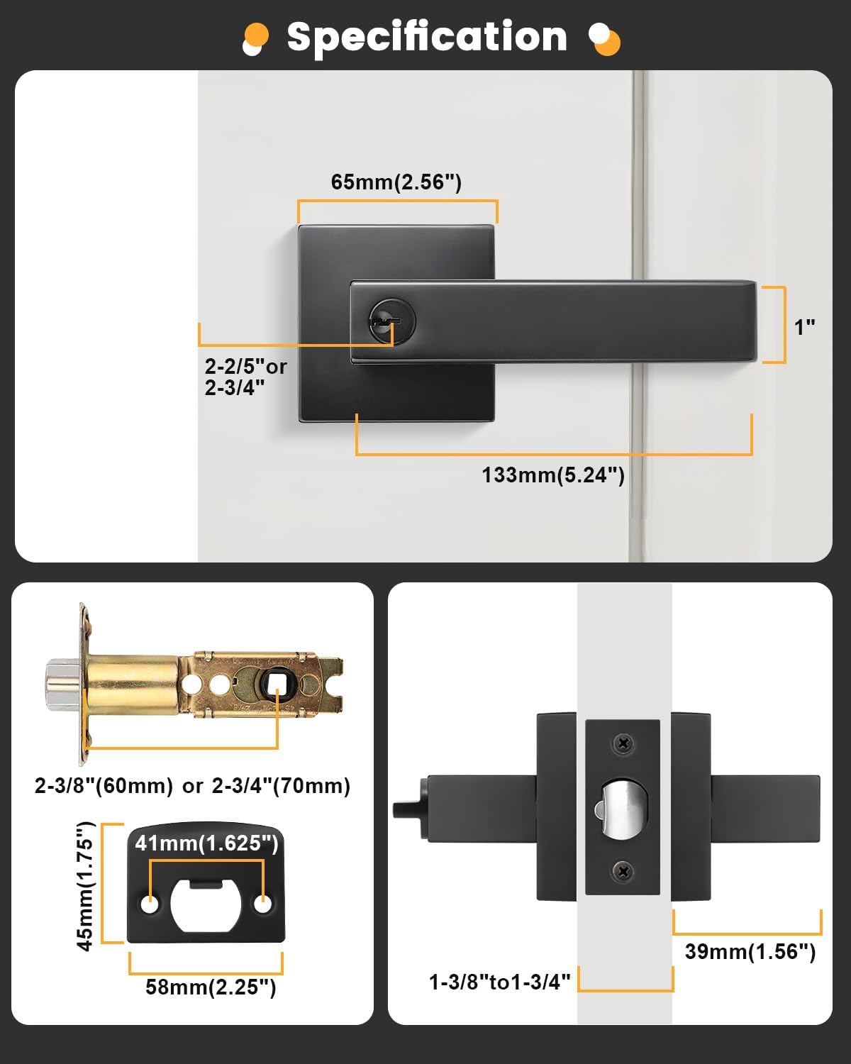 Gobrico 1 Pack Entry Door Levers Matte Black with Keys(Not Keyed Alike), Heavy Duty Hardware for Exterior Front and Back Door,Lockable, Keyed Entrance Lock,Universal Handling,Transitional Style