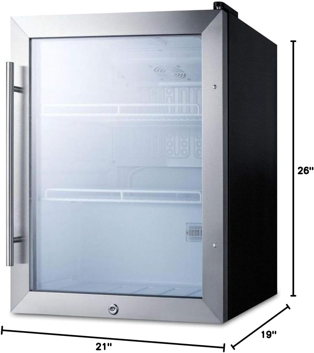 Summit 19” Beverage Center, 2.1 cu.ft. Capacity, Compact Outdoor Refrigerator, Stainless Steel & Glass- SPR314LOS