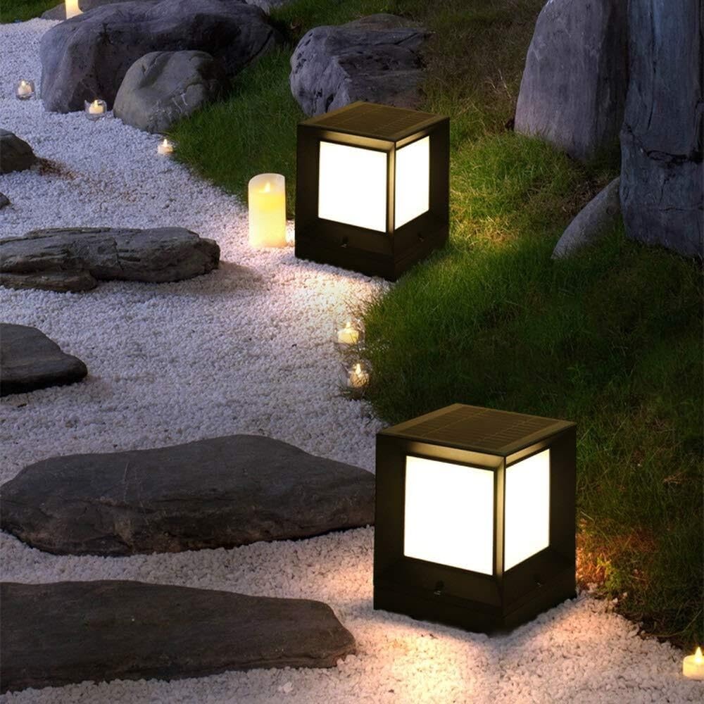 Moderne Solar-Pfostenleuchten for Landschaftsdecks, traditionelle schwarze quadratische wasserdichte Säulenlampe, Außenzaunsäulenleuchte(21 * 26cm)