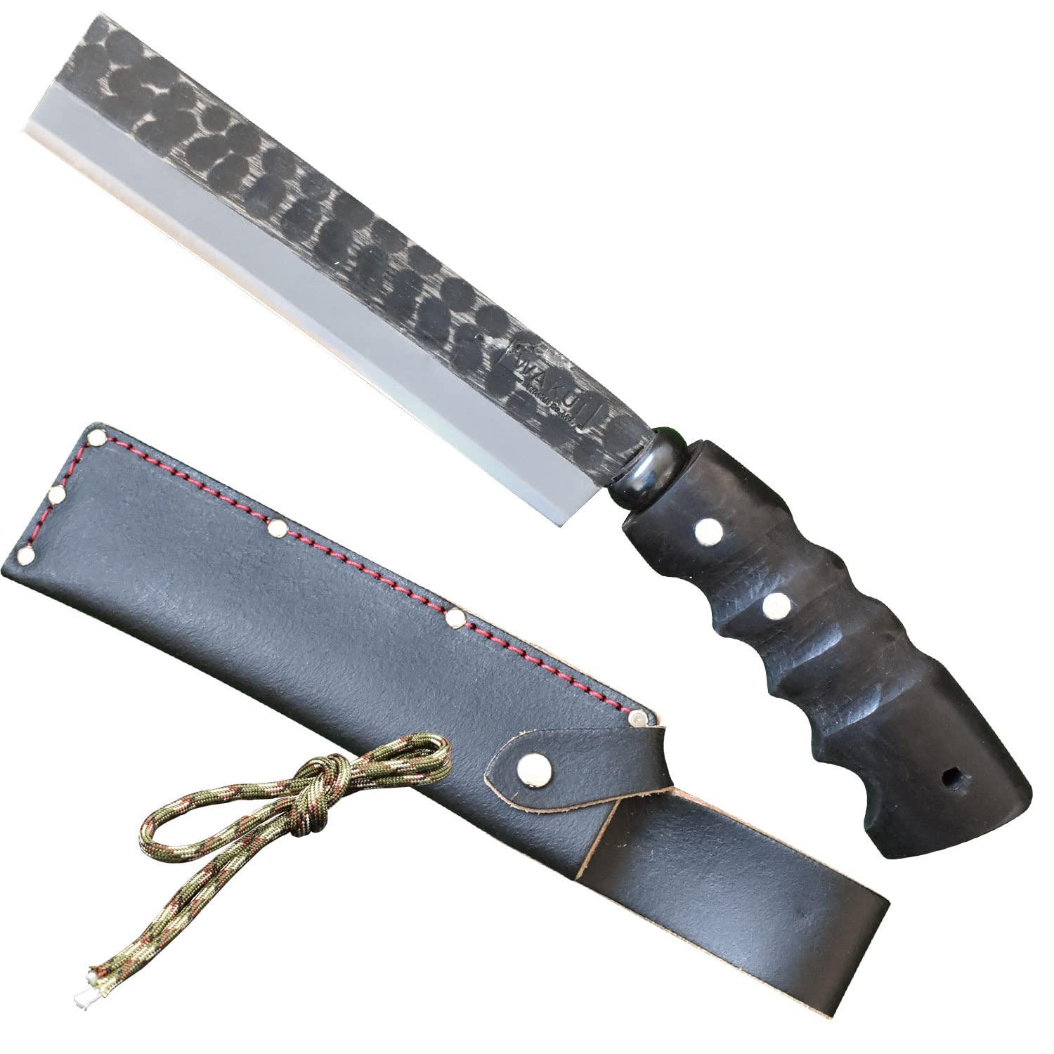 山人 槌目両刃竹割鉈 パラコードカラー アーミーカモフラ YAMABITO Amazon | 山人 YAMABITO 槌目両刃竹割鉈 鋼付 刃渡り185mm パラコード