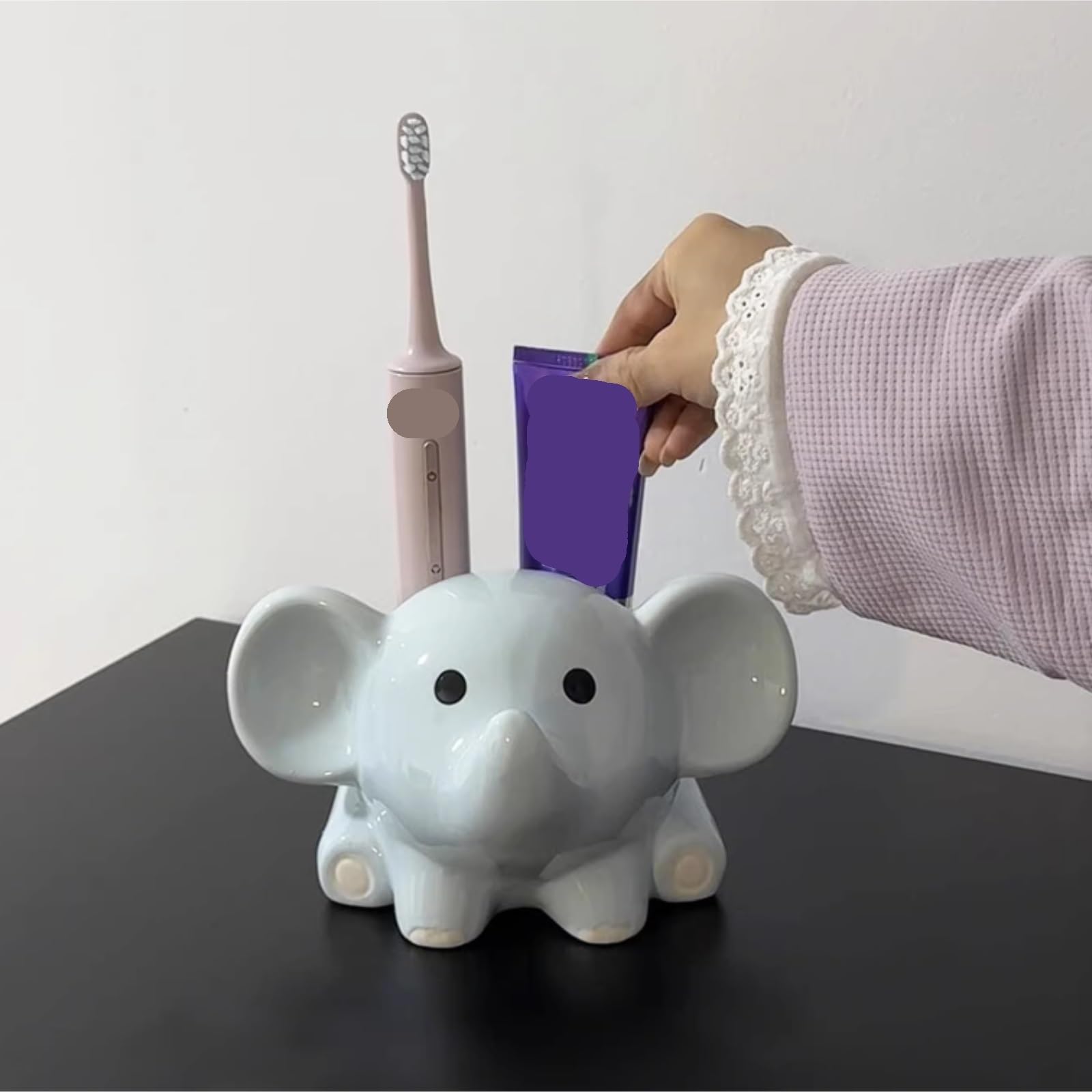 Porta Cepillo Dientes Baño Organizador del Tenedor Cepillo De Dientes La Forma Elefante Cerámica Fácil Limpiar For El Cuarto Baño Hogar Y Cocina