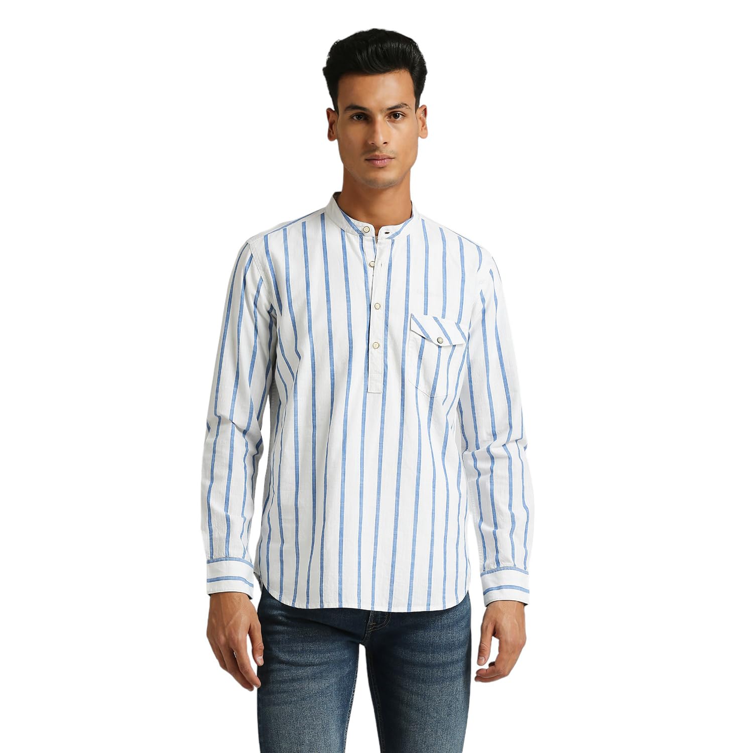 Pepe Jeans Men's Cotton Regular Fit Striped Regular Shirt Kurta in neutral