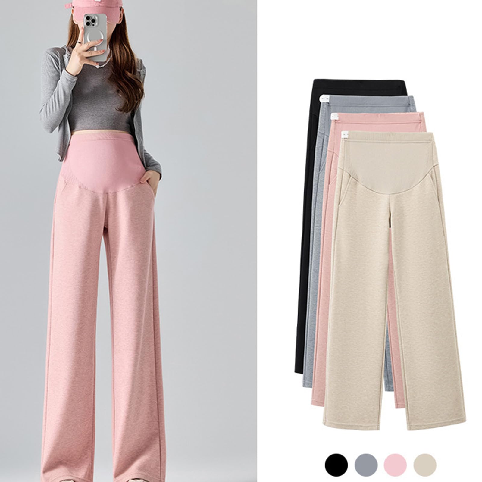 Pantalon de grossesse extensible avec soutien du ventre, tissu doux, jambes larges, coupe ample, pantalon de maternité décontracté
