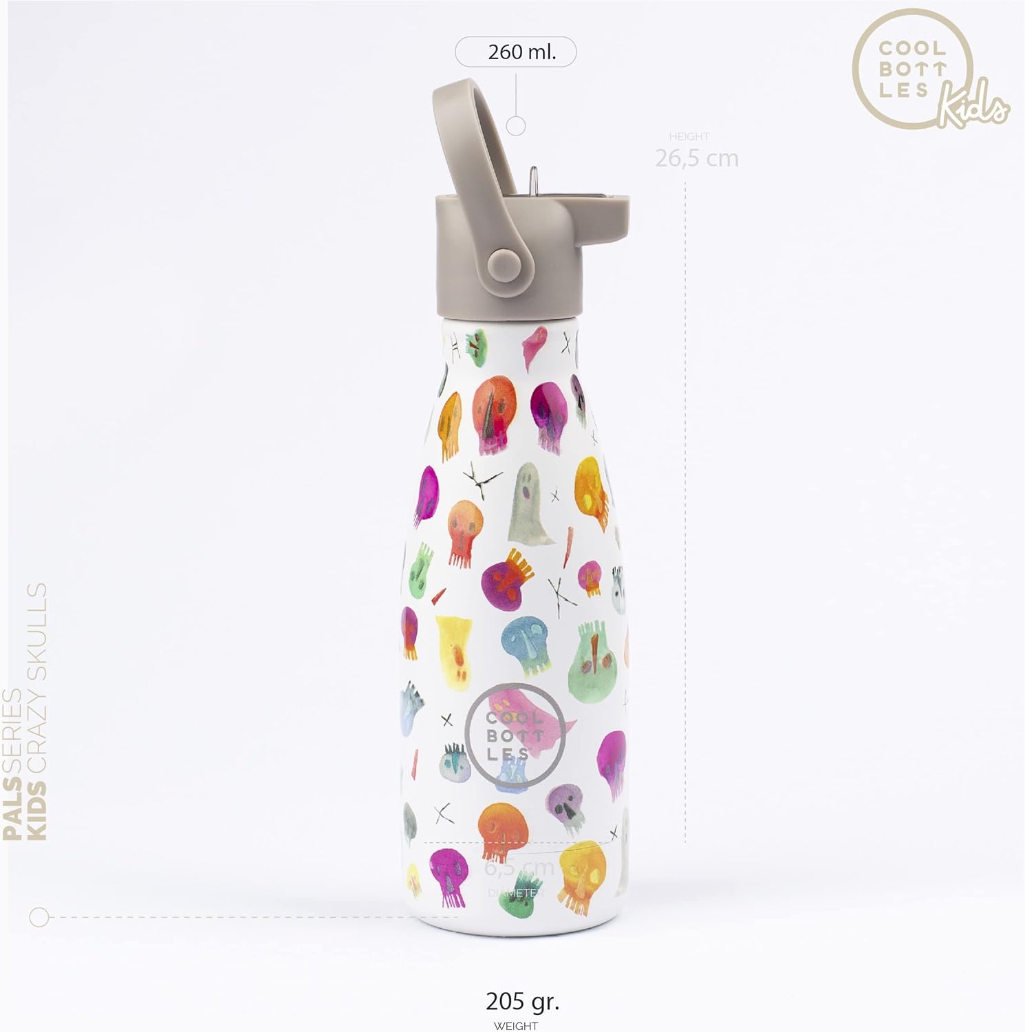 Children's Thermal Bottle – 260 ml – Crazy Skulls – Stainless Steel Water Bottle – Cool Drinks 36 Hours and Hot 18 Hours – Finished with Embossed Paint – BPA Free – Cool Bottles