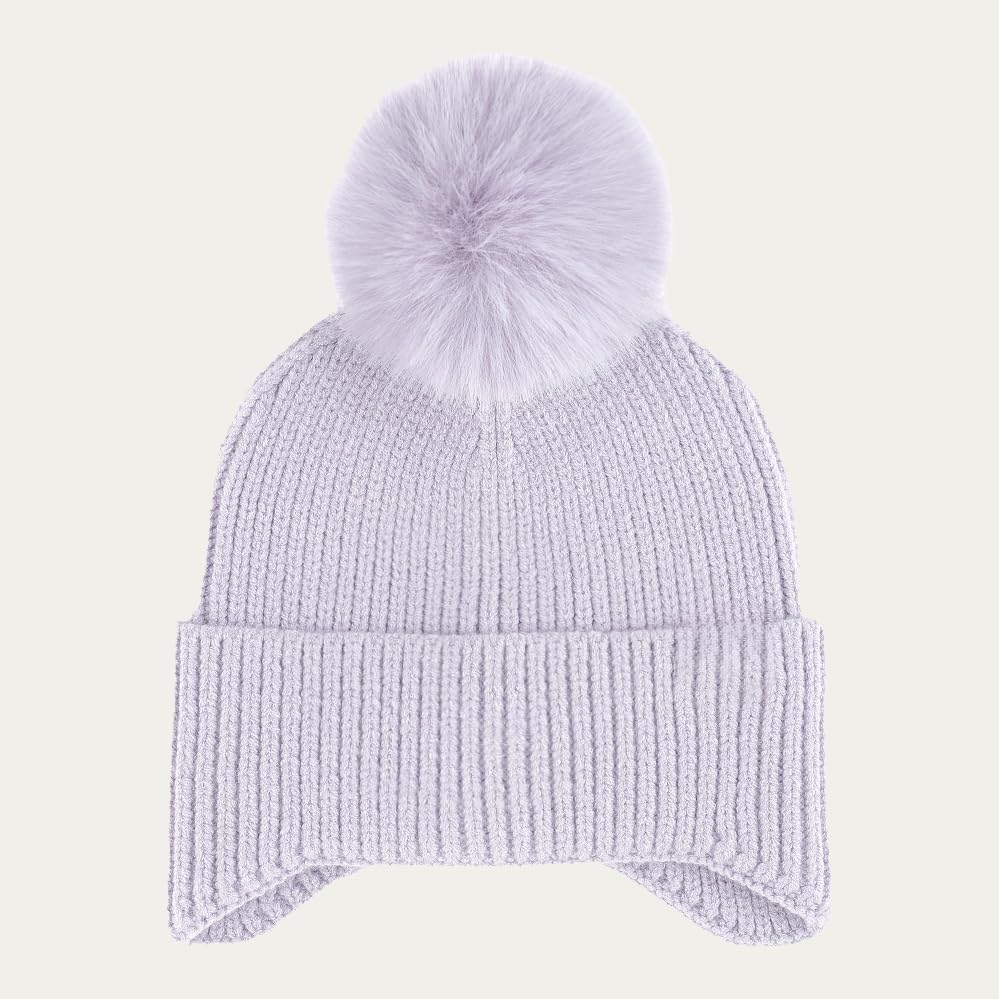 C.C Kids Ear Flap Fur Pom Beanie for Boys Girls - Comfortable Soft Warm Children Youth Knit Skully Hat with Faux Fur Pom - Image 5