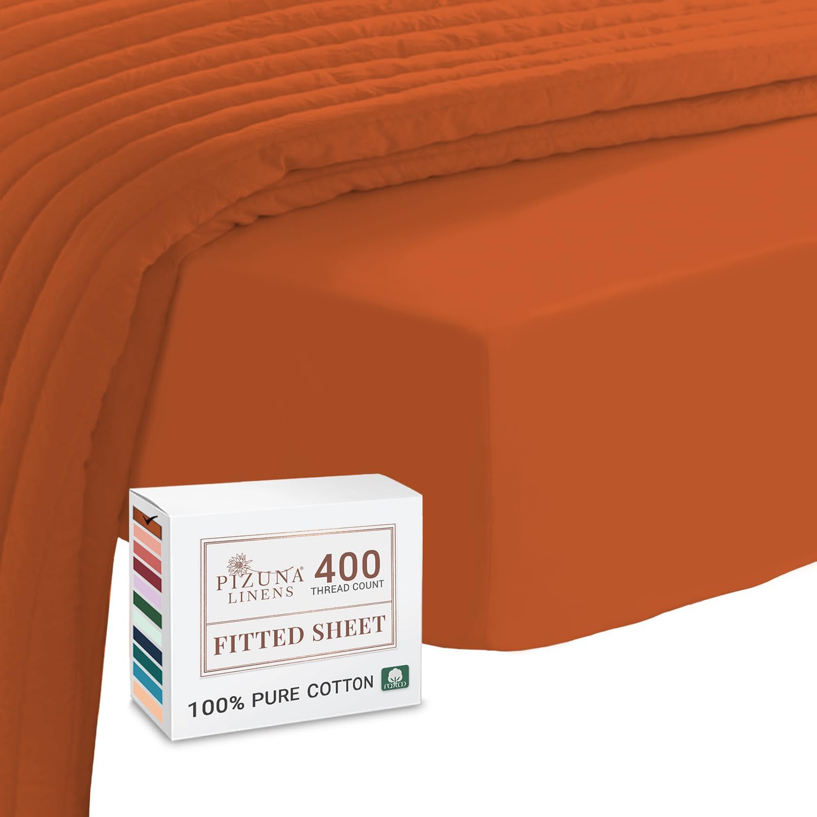 100% Cotton Double Fitted Sheet Burnt Orange, 400 Thread Count Long Staple Cotton Fitted Bed Sheets Double 140x200 cm, Sateen Weave 40 cm Deep Fitted Sheets for Double Bed 1 PC Burnt Orange