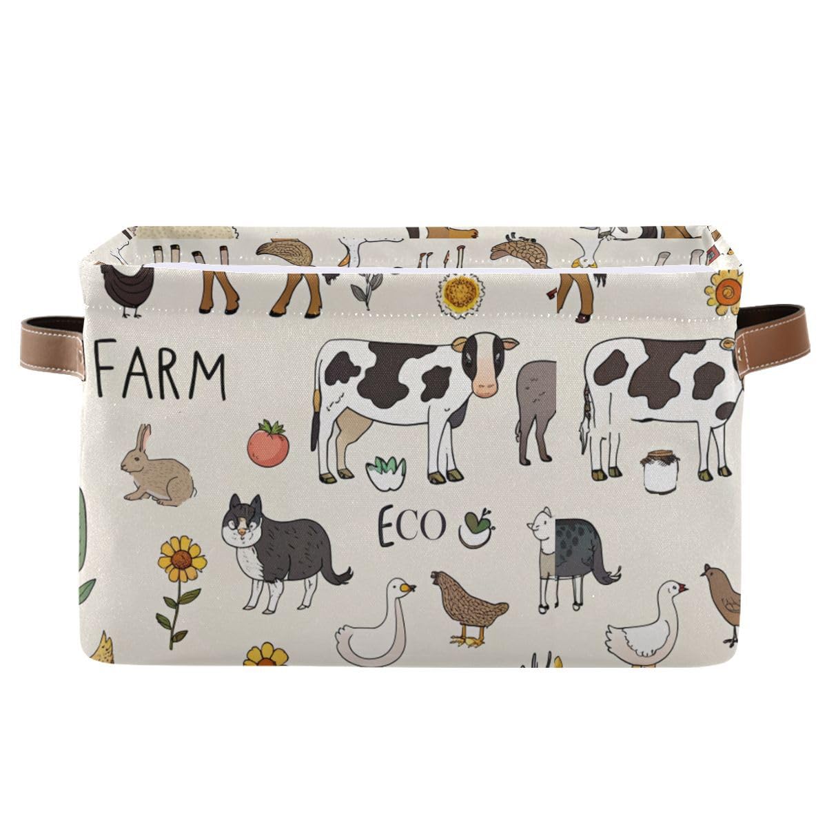 xigua Farm Animals Storage Basket Storage Bin Organizer Basket, Foldable Rectangular Storage Box with Handles for Home Office
