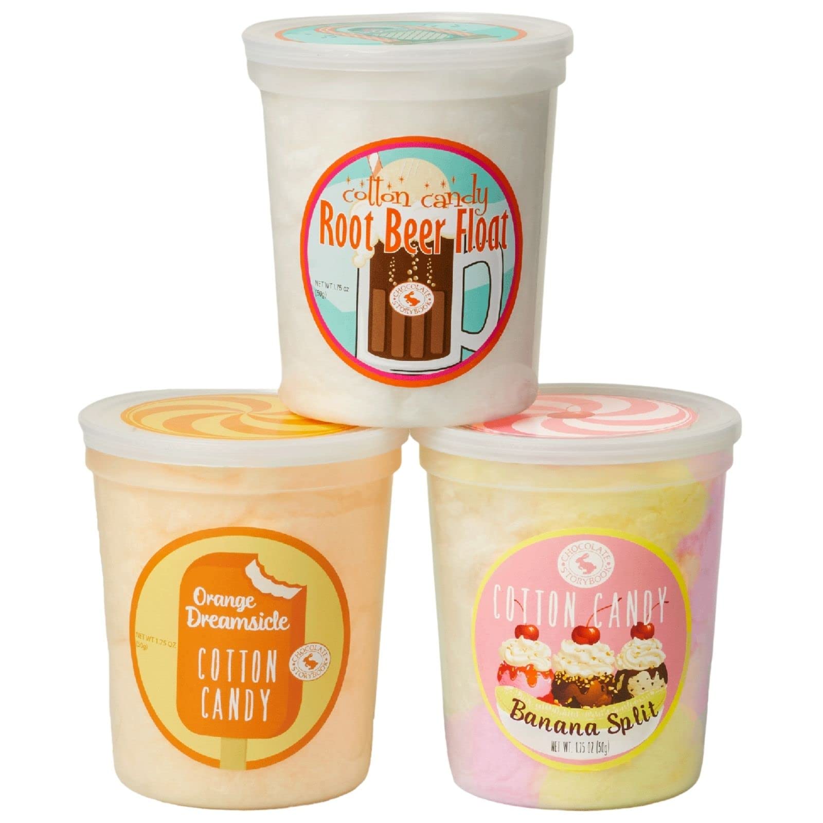 Ice Cream Classics Cotton Candy Gift Set of 3 Root Beer Float, Orange Dreamsicle, Banana Split - Unique ideas for Holidays, Birthdays, Gag Gifts,