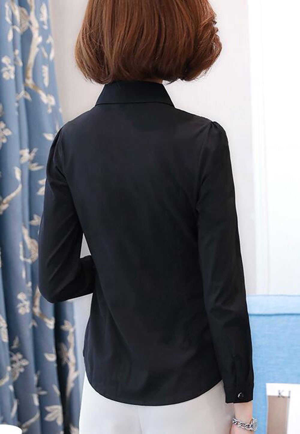 Womens Vintage Victorian Pleated Button Down Shirt Long Sleeve Stretch Blouse - Image 2