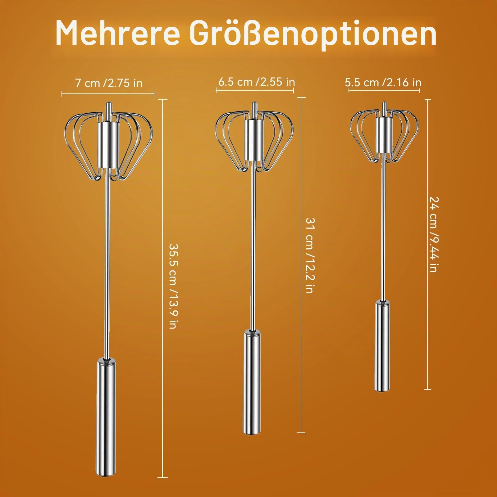 Halbautomatischer Schneebesen aus Edelstahl, 2026 Neuer Edelstahl-Eischneebesen Hand-Drück-Rotations-Schneebesen-Mixer, Hand-Drück-Mixer-Rührwerkzeug zum Kochen Küche Zuhause Ei Milch (25,4 cm)