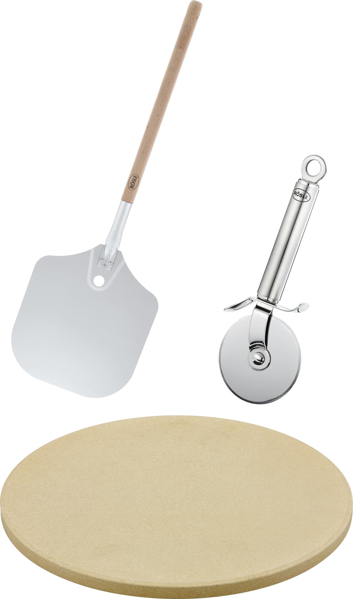 RÖSLE Set per pizza al barbecue con 3 accessori inclusi, pietra refrattaria, pala per infornare la pizza e coltello per pizze e focacce, per preparare una pizza croccante come con il forno a legna