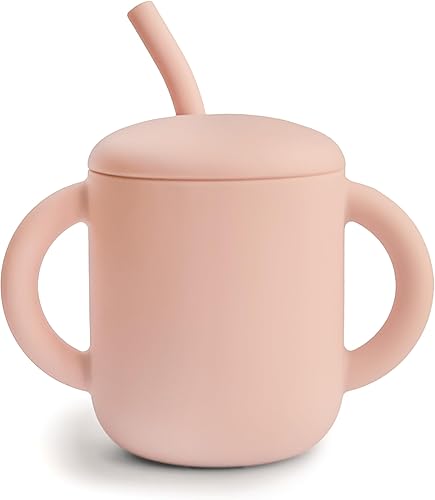 mushie Taza de entrenamiento 100% silicona y popote para niños pequeños  6 meses + (rubor)