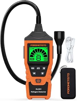 2 in 1 Rechargeable Halogen Detector POROMETISTO,Detect CFCs,HFCCS,HFCS,HFOS, 2 Sensitivity Mode Refrigerant Leak Detector Tri-Color and Alarm Function,Leak Detector for Cold Storage,Air Conditioning
