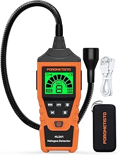 2 in 1 HLD01 Rechargeable Halogen Detector POROMETISTO,Detect CFCs,HFCCS,HFCS,HFOS,Refrigerant Leak Detector Tri-Color Display and Alarm Function,Leak Detector for Cold Storage,Air Conditioning
