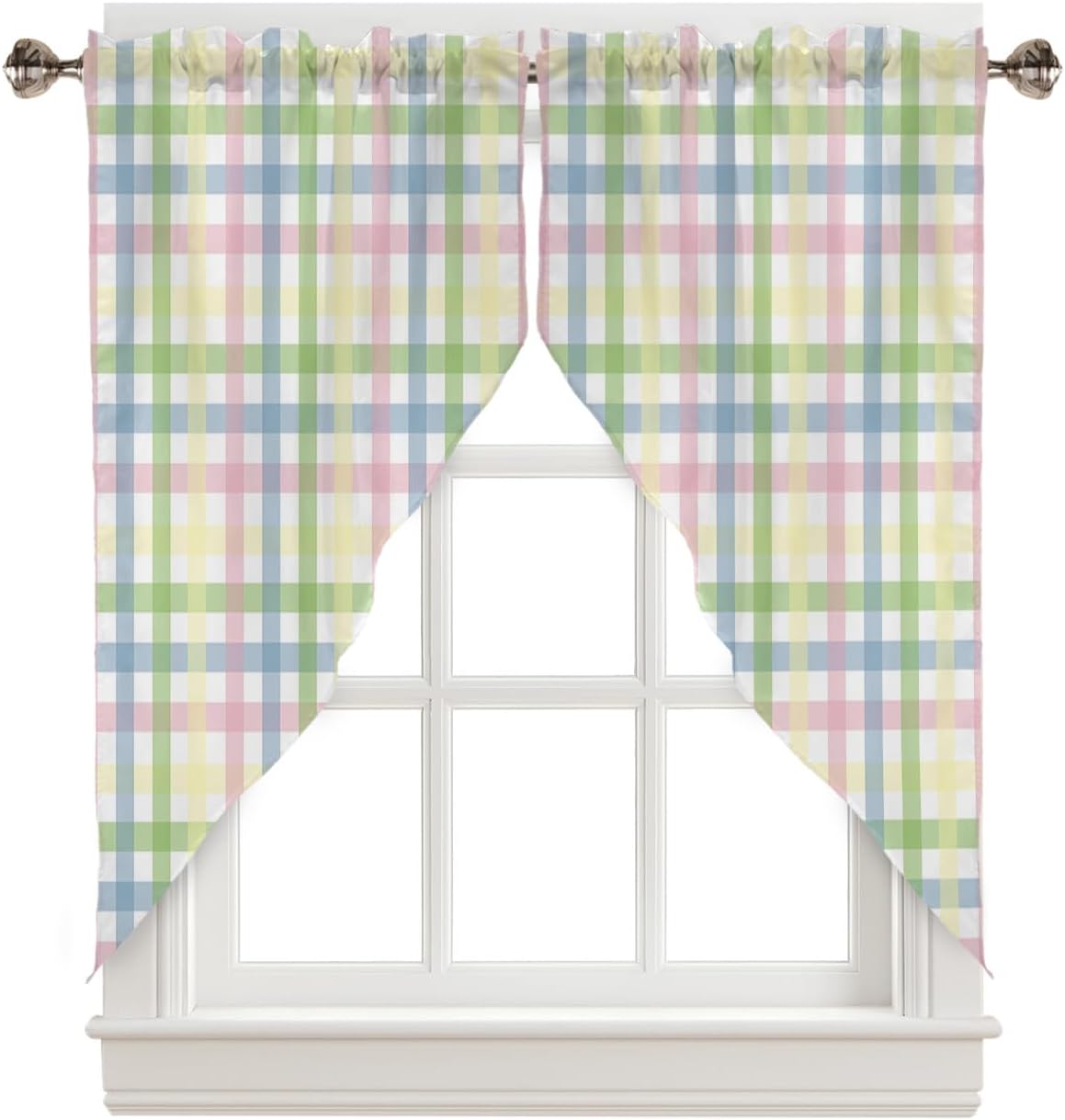 QueenKer Spring Swag Valance Curtains for Living Room, Small Window Topper Curtains Easter Colorful Buffalo Plaid Rod Pocket Windows Curtain Tiers for Kitchen Bathroom Windows, 72" W x 45" L