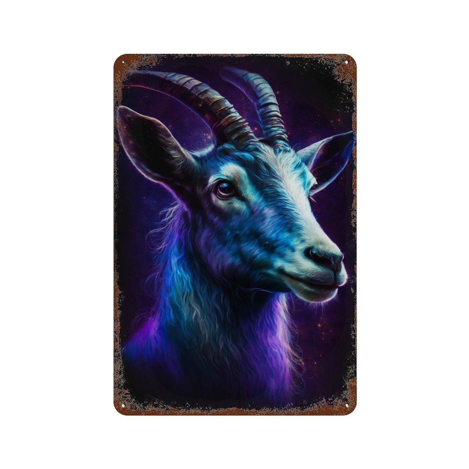 Glowing Neon Goat Art Print Decorative Tin Sign 11.8"x7.9", Vintage Wall Decor for Garage, Pub Or Kitchen