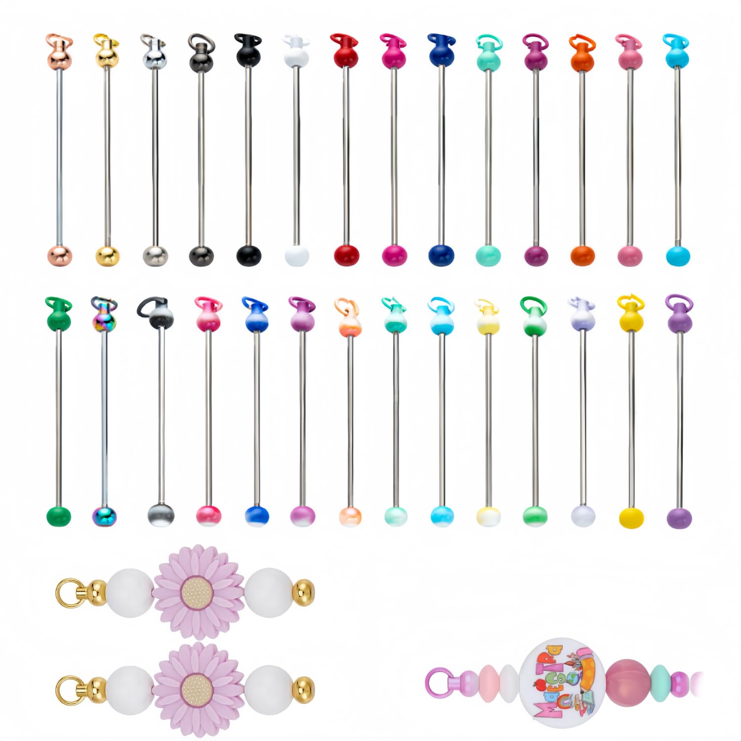 Qixiang Unisex 28 Assorted Colours (Multicolour) Beadable Keychain Bars Blanks,28 Colors Beadable Keychain Bars Diy Keychain Bars,For Backpacks, Keyrings, And Phone Charms