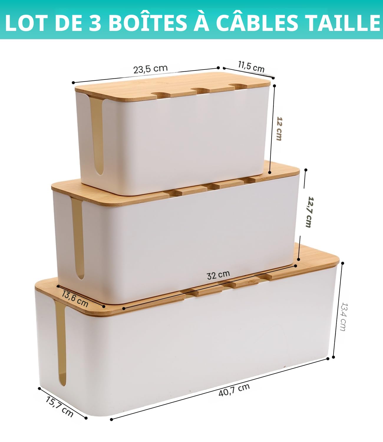 Azyvum Lot de 3 Boite Rangement Cable,Boite Cache Cable,Boite Cache Cable Multiprise,Cable Box Cachez et cachez les multiprises et les cordons électriques des téléviseurs,ordinateurs et bureaux