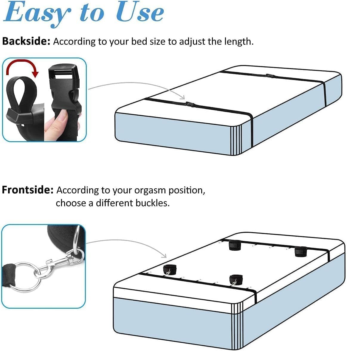Bondage for Couples Bed Restraint & Bondage Gear with Furry Handcuffs and Tie Perfect Adult Play Accessories for Queen Size Beds Sex Toys for Kit Hoodies R2, Black