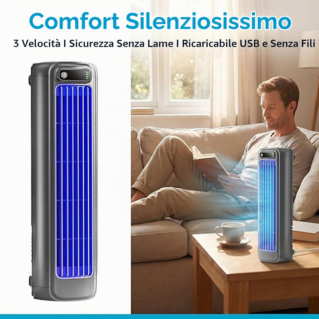 Coolizi Cooling Ace, Raffreddamento Ace Condizionatore D'aria Portatile, 3 Modalità Regolabili e Display a Led, Parete Portatile Piccolo Ventilatore per Casa Ufficio Camera da Letto Viaggio (Grigio)