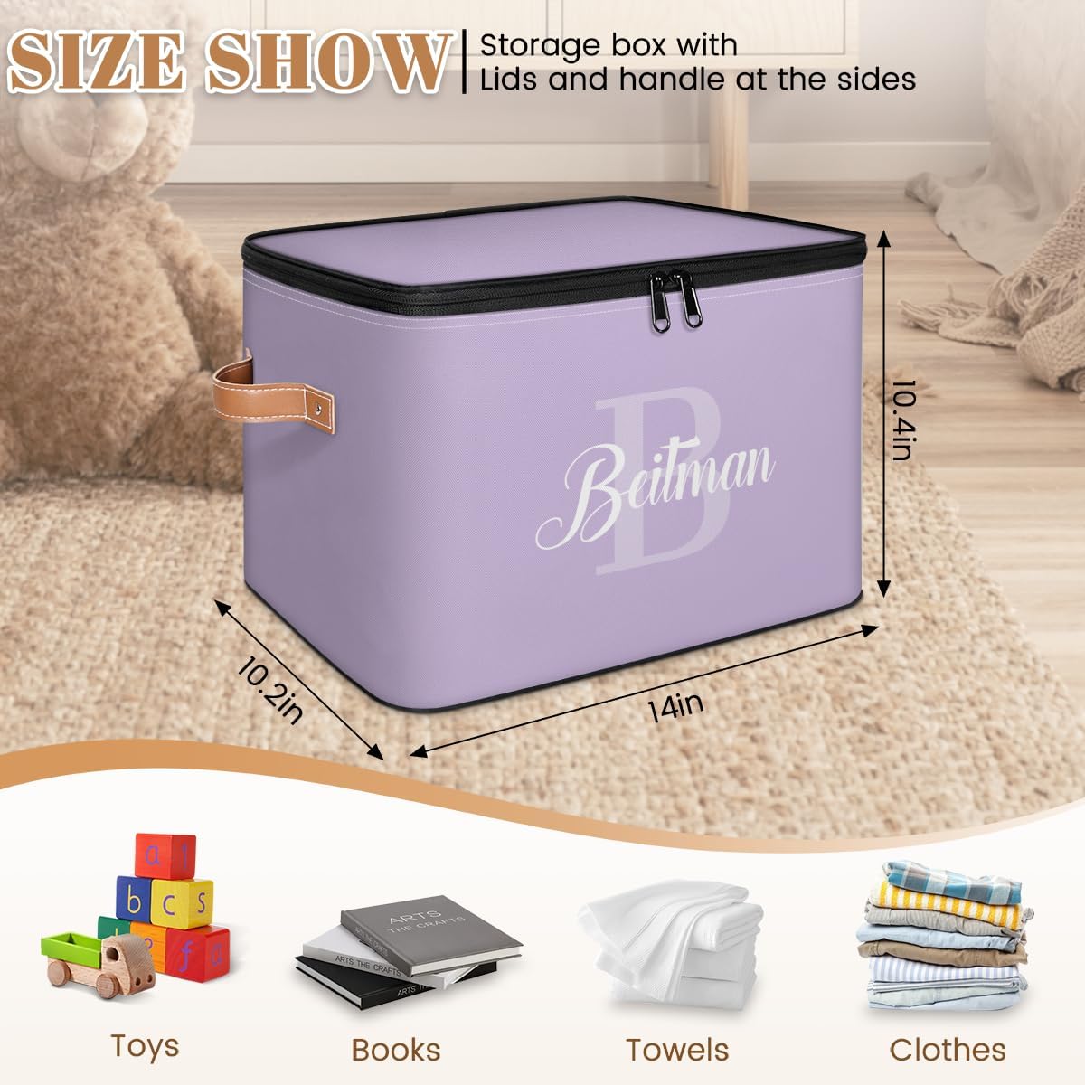 Storage-Bins-with-Lids Handle Customized Closet Stackable Cube Box for Kids-Boys-Girls-Toys Under-Bed Collapsibl Basket 2 Pack