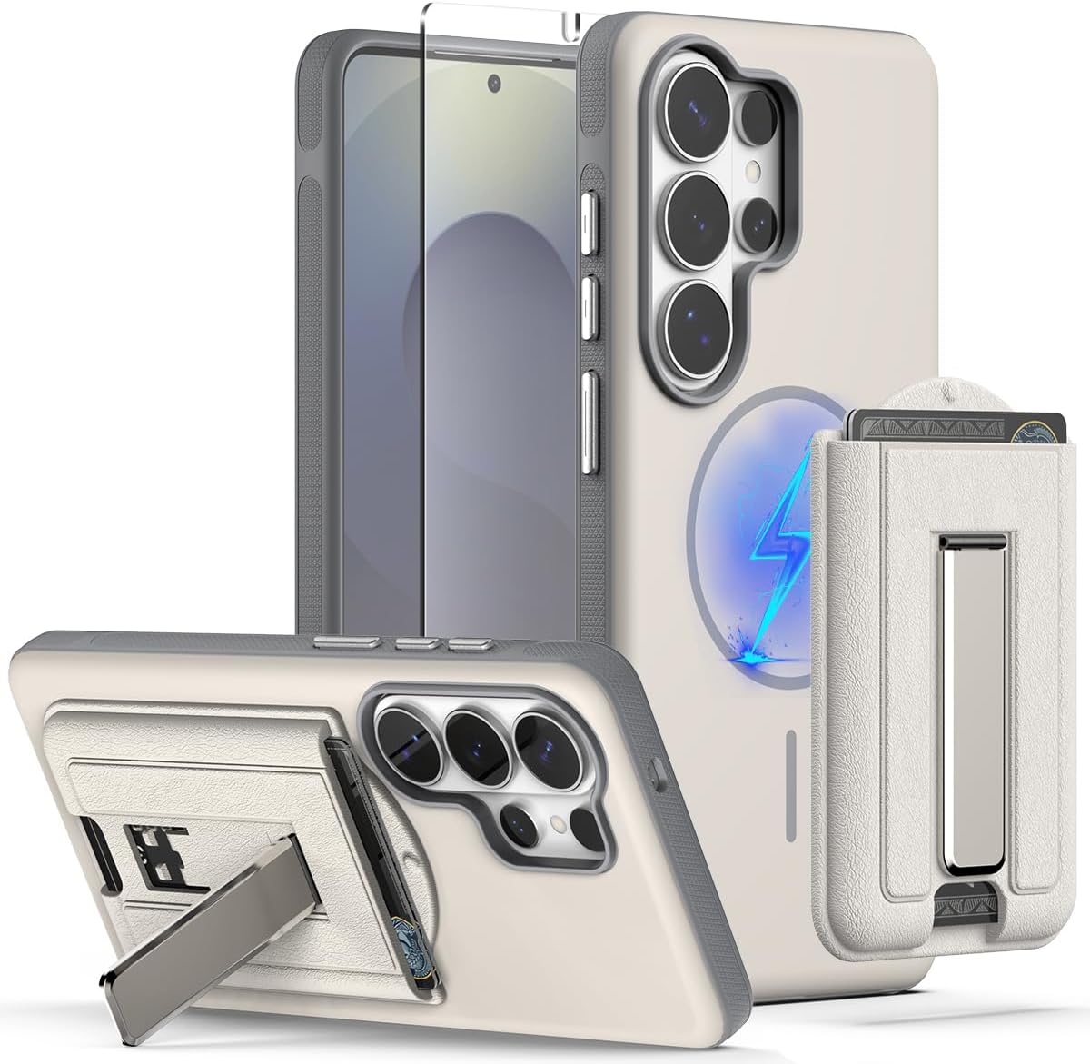 Nvollnoe for Samsung Galaxy S26 Ultra Case with Card Holder[with 1 Pic Fingerprint Unlock Screen Protector] Shockproof with Kickstand Detachable Wallet Magnetic Case for Samsung S26 Ultra(White)