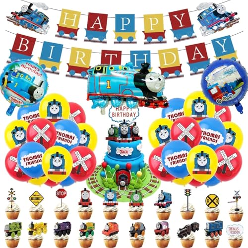 Thomas Train birthday party supplies including cake caps cupcake caps flags Latex Balloons It is very suitable for boys and girl themed birthday party supplies