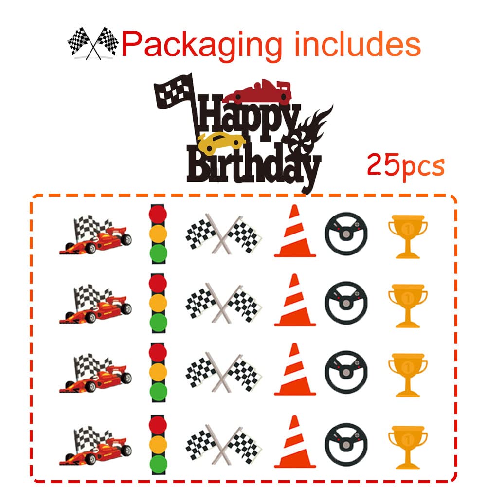 Décoration Gâteau Voiture Cupcake Topper - Kit Anniversaire Cars Rouge - 25 Pièces Décoratives Réutilisables