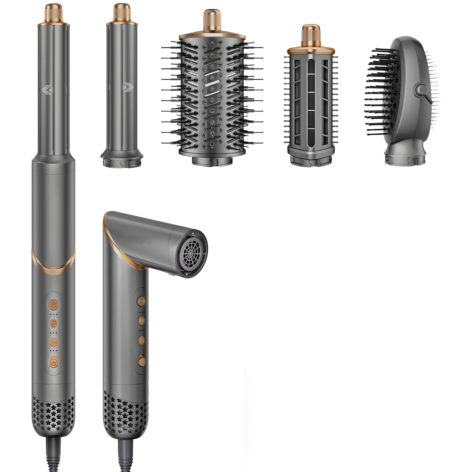 Photo 1 of 5 in 1 Hair Styler & Air Dryer Wrap Curler, High-Speed Negative Ionic Foldable Hair Tools Fast Drying, Multi Professional Hot Hair Styler for Curling Volumizing Straightening Styling (Grey/Gold)
