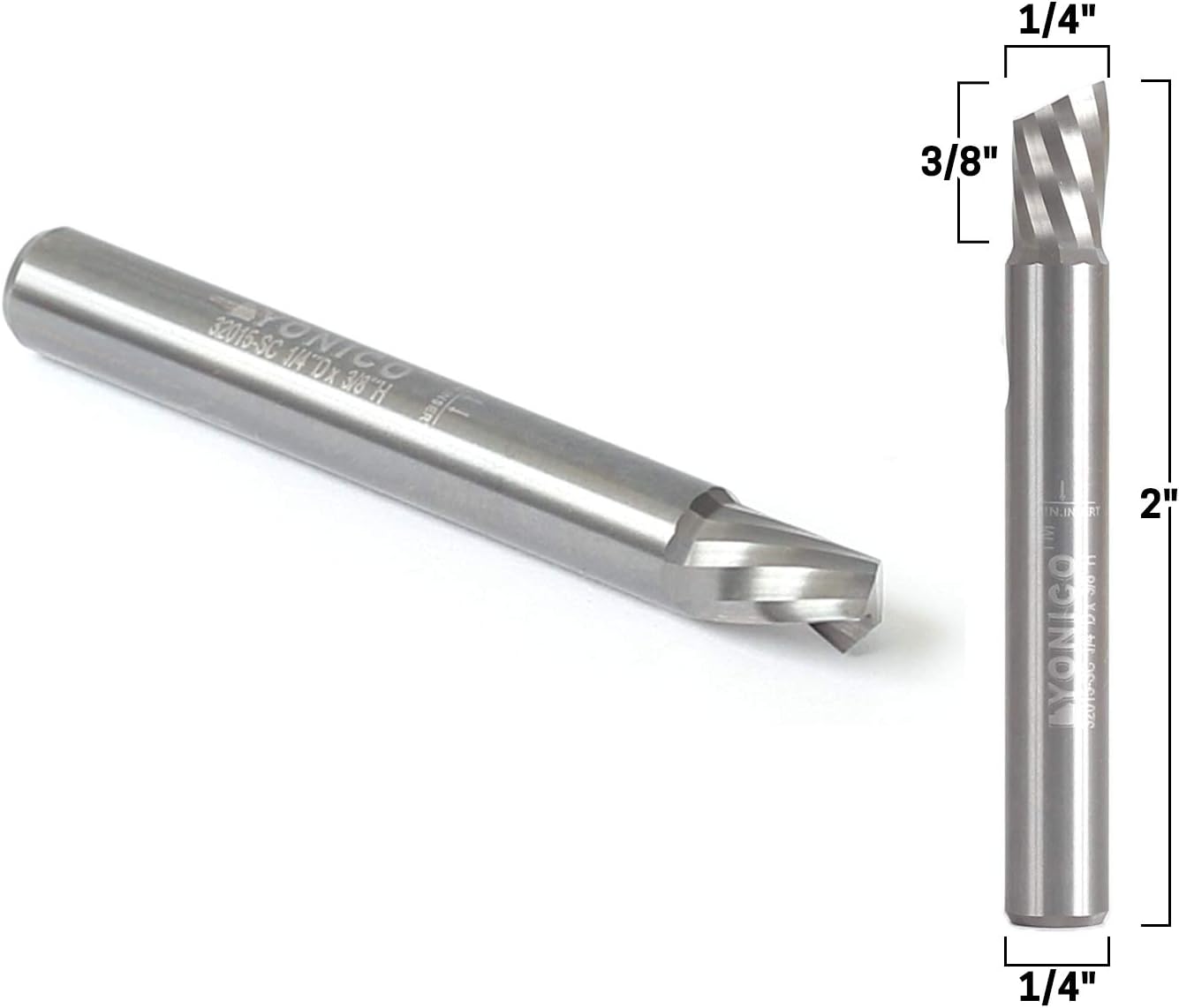 Yonico 32015-SC 1/4-Inch Diameter O Flute Downcut Spiral End Mill CNC Router Bit 1/4-Inch Shank