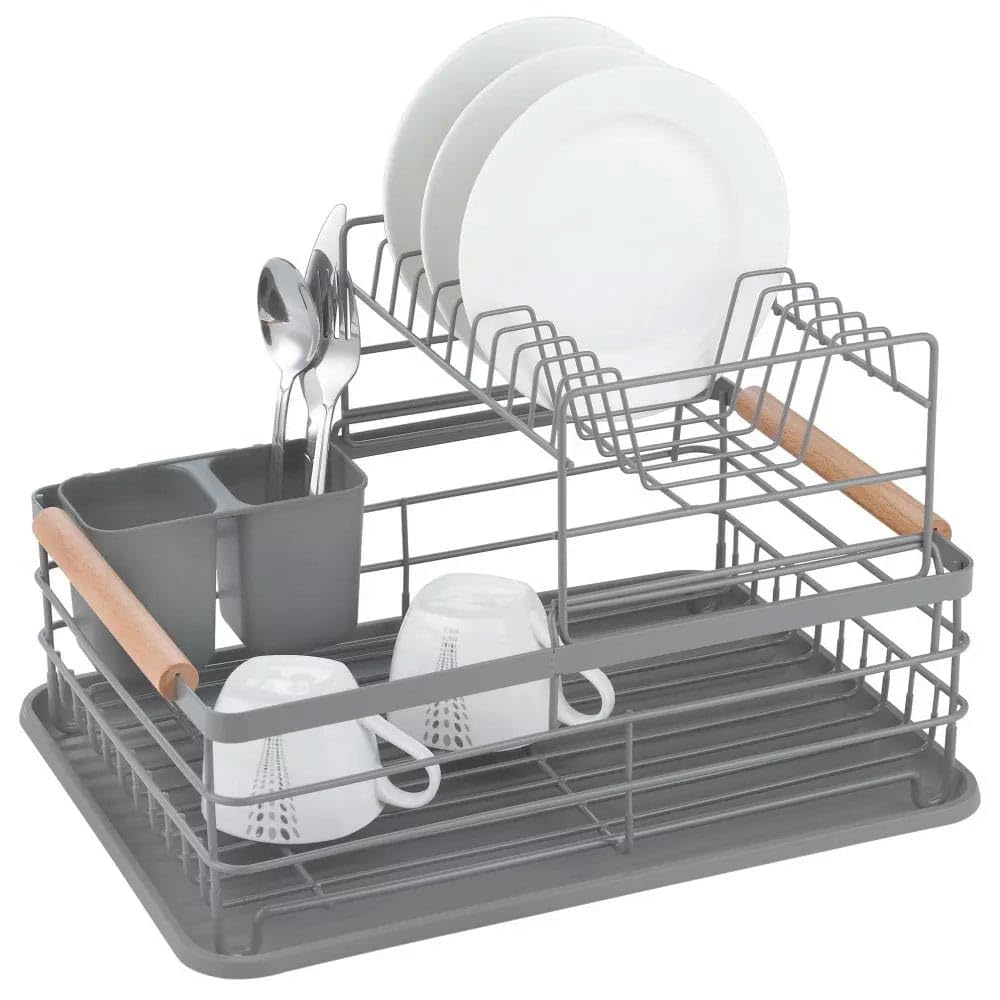 KING HOFF 2-stufiger Geschirrtrockner mit Abtropfgestell – 43x32x27 cm, Grau