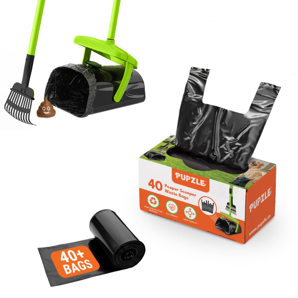 PupzlePooper Scooper Refill Bags Fits MXF and Pupzle and TIMINGILA and Fusbunty Pooper Scooper, 40 Waste Bags for Dog Poop, Pooper Scooper Bags Refill, Dog Poop Waste Bags for Swivel Bin and Rake