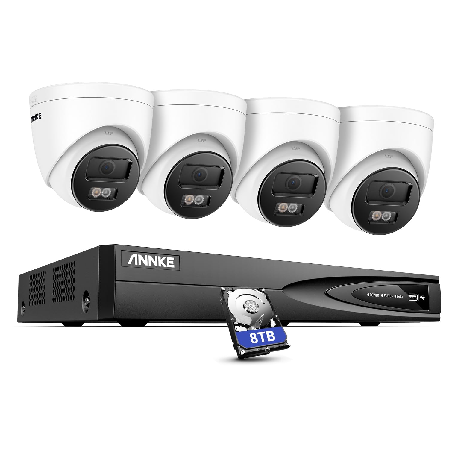 ANNKE 12MP PoE Security Camera System, 8CH NVR, 4 x 12MP UHD PoE Surveillance IP Turret Camera with Smart Dual Light, Human&Vehicle Detection, Color Night Vision, IP67, 8TB HDD Included