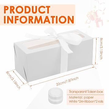 24Pcs Tumbler Gift Boxes with Ribbon, 8x8x20cm Tumbler Packaging Boxes with Transparent Window for Sublimation Glass Exhibition, Cup Gift Box for Drinking Cup Glasses Jars Mug Can(White)