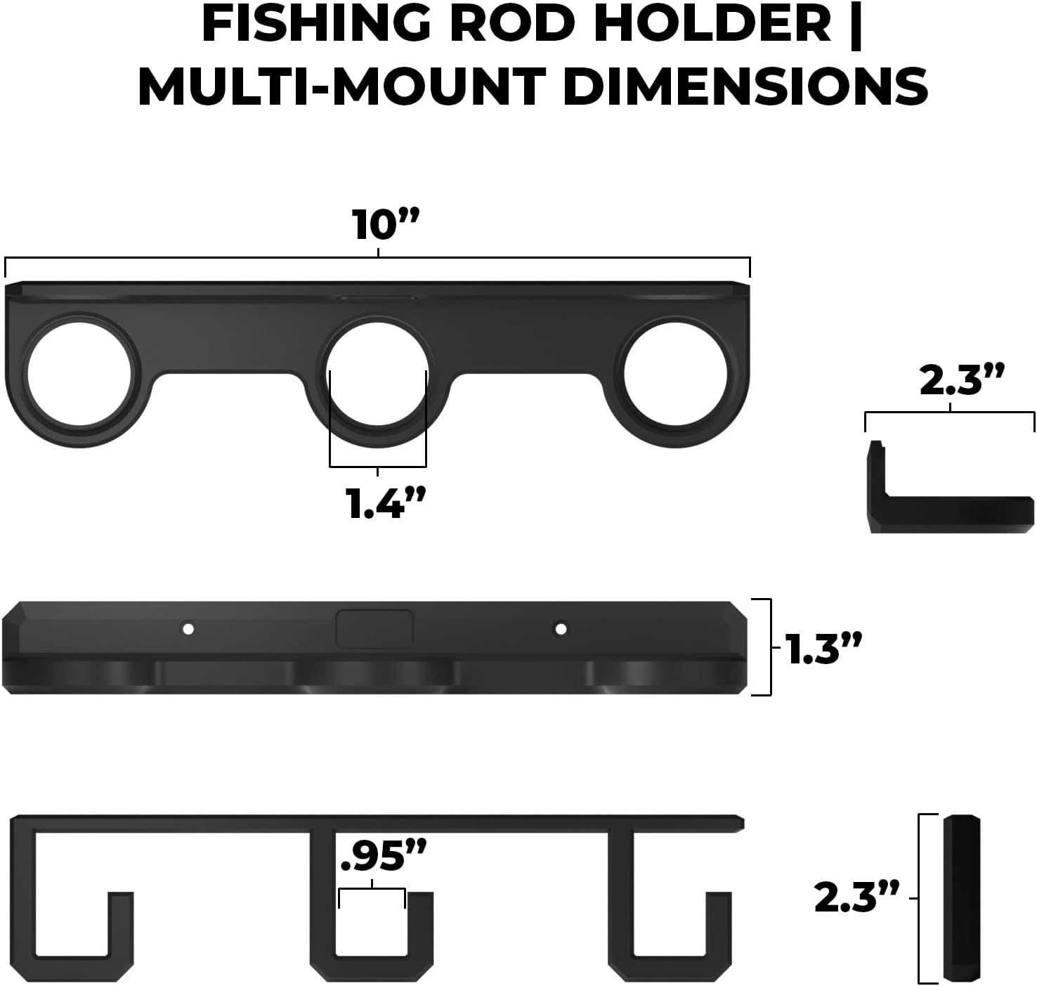 Fishing Rod Holder — 3-Rod Rack for Ceiling, Wall or Vertical Mount | Garage Storage, PETG, Made in USA