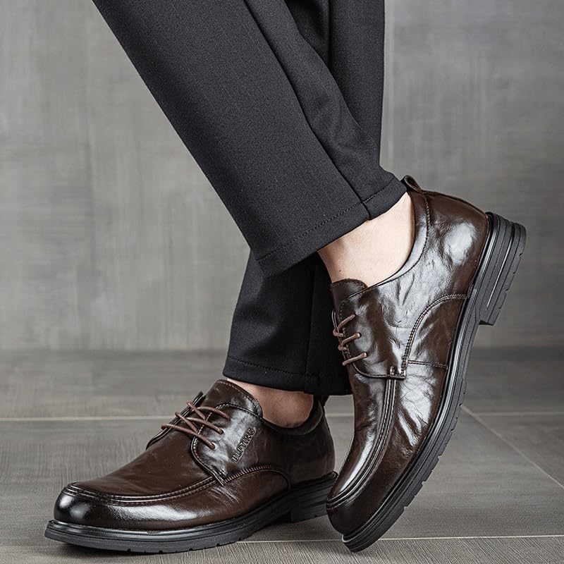Men's Genuine Leather Lace Up Oxfords Comfortable Round Toe Flat Bottom Non-Slip Slip-On Driving Shoes for Driving Daily Work Office4