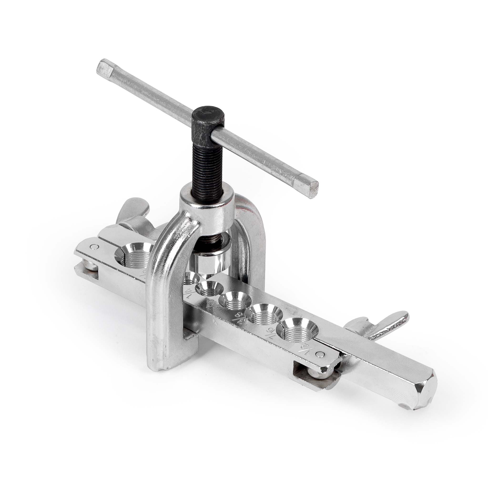 WilTec Herramienta para abocardar Tubos de Aluminio y Cobre, Doble 45° con mordazas y 7 Piezas de presión