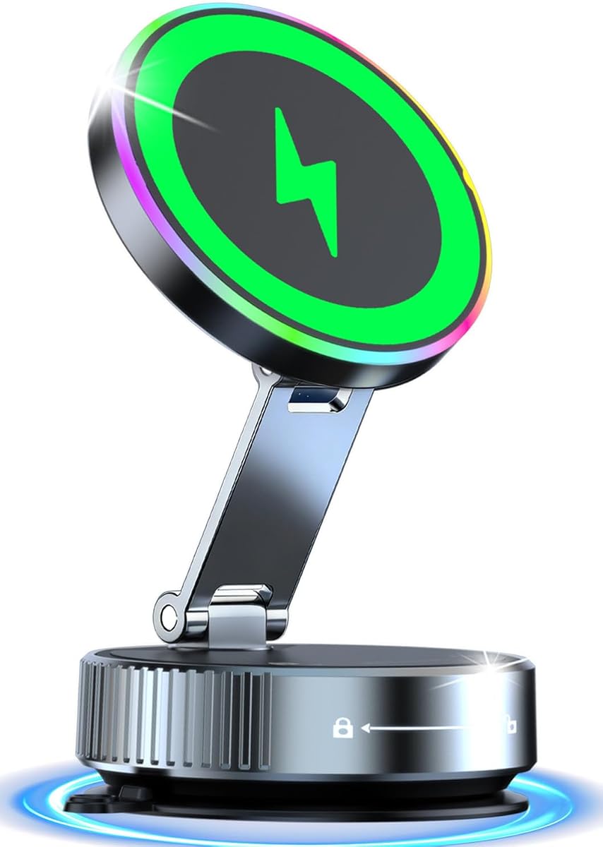 for Magsafe Car Mount Charger 15W Fast Charging Wireless Car Charger Holder | [120LBS Suction &3800gf Magnet] 780° Adjustable, Vacuum Magnetic Phone Holder for Your Car for iPhone & Android, Metal Stand