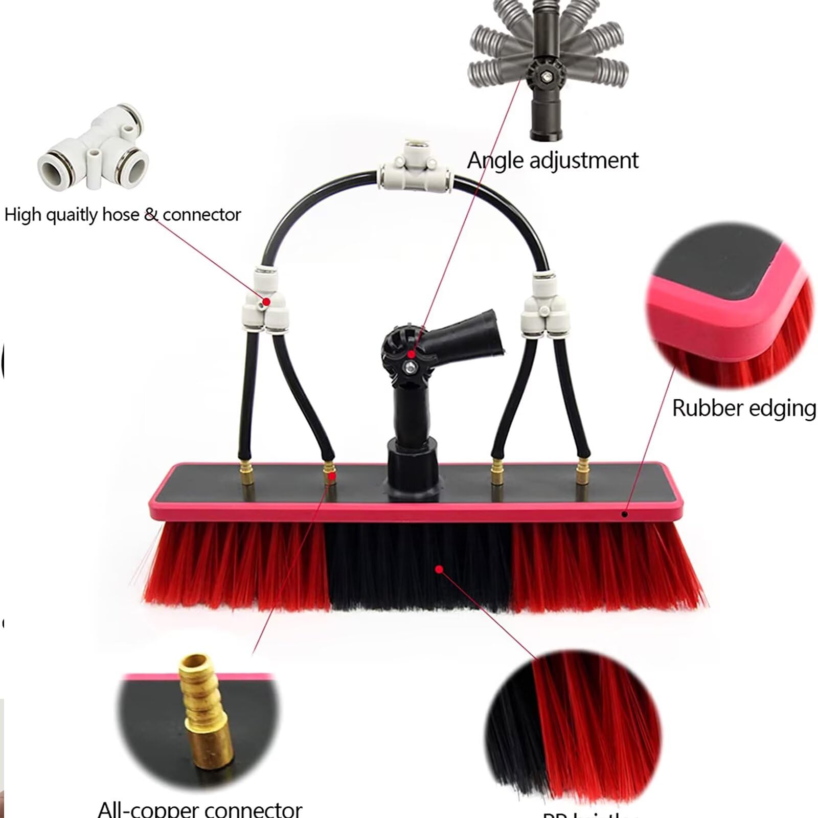 Barra di pulizia professionale 3 in 1: spazzola a getto d'acqua estensibile per pannelli solari e vetro, soluzione per la pulizia esterna senza sforzo, lucentezza senza striature.