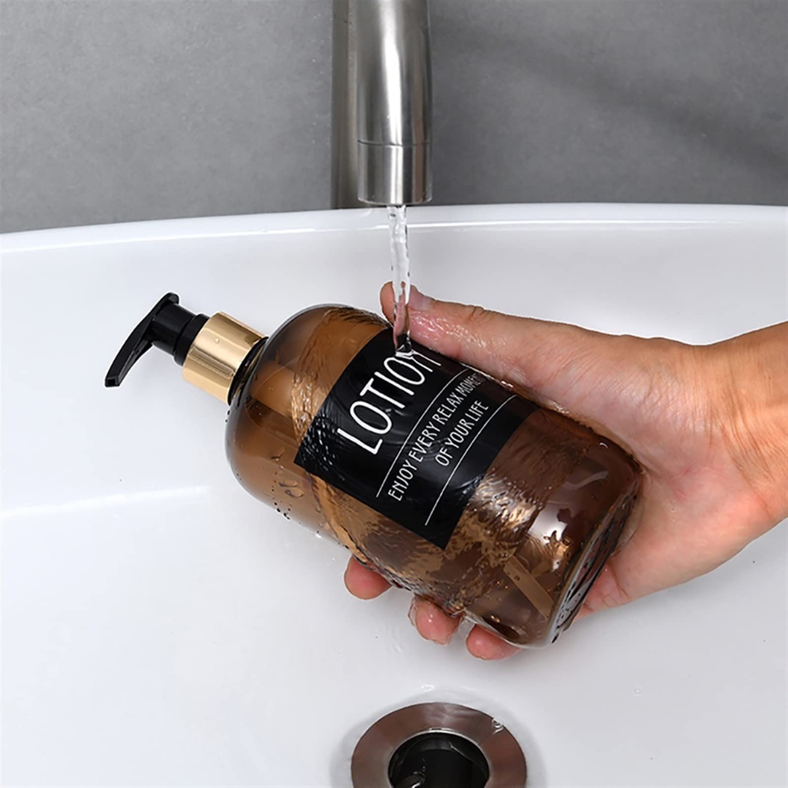 Dispenser per Doccia da 500 ml, flaconi per Shampoo da Bagno Ricaricabili, Dispenser di Sapone Liquido a Pressione con Etichette adesive Separate (Colore: B)
