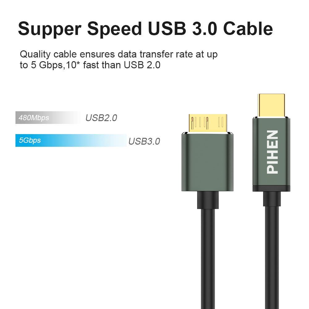 USB C to Micro B Cable,PIHEN USB Type-C to Micro B 3.1 Charge & Sync Cord with Aluminum Connector,Data Wire for Toshiba Canvio, Seagate,WD External Hard Drive, MacBook,Chromebook Pixel and More(1.5FT)