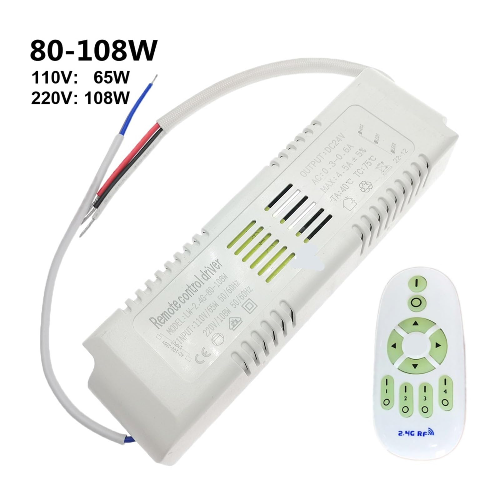1 Uds. Controlador LED de Control Remoto de Salida 24V 2,4G 108W 150W Tira de luz LED de Doble Color Fuente de alimentación con atenuación y Cambio de Color(80-108W,AC 220V with Remote)