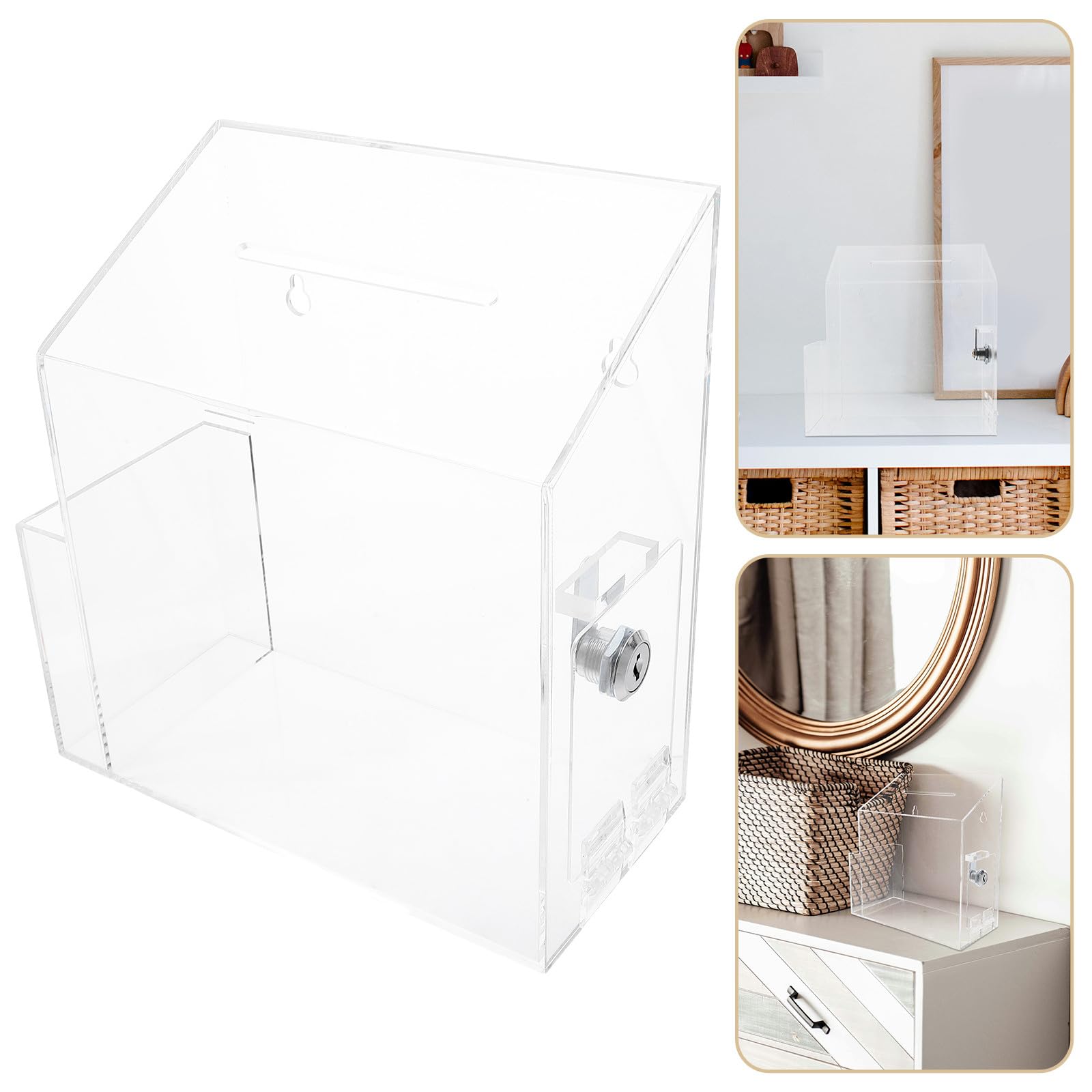 Scatola per Donazioni in Acrilico Trasparente 21X10X22 CM con e Fessura Urna Elettorale Compatta per Ufficio e Fondi Contenitore per Suggerimenti e Biglietti da Visita