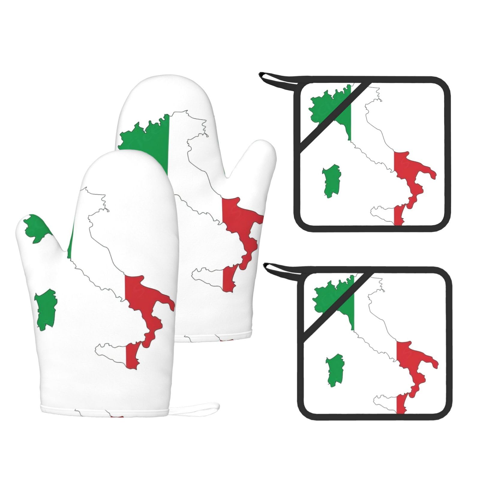 Maniques en silicone lot de 4 avec motif drapeau italien et gants de cuisine isolants
