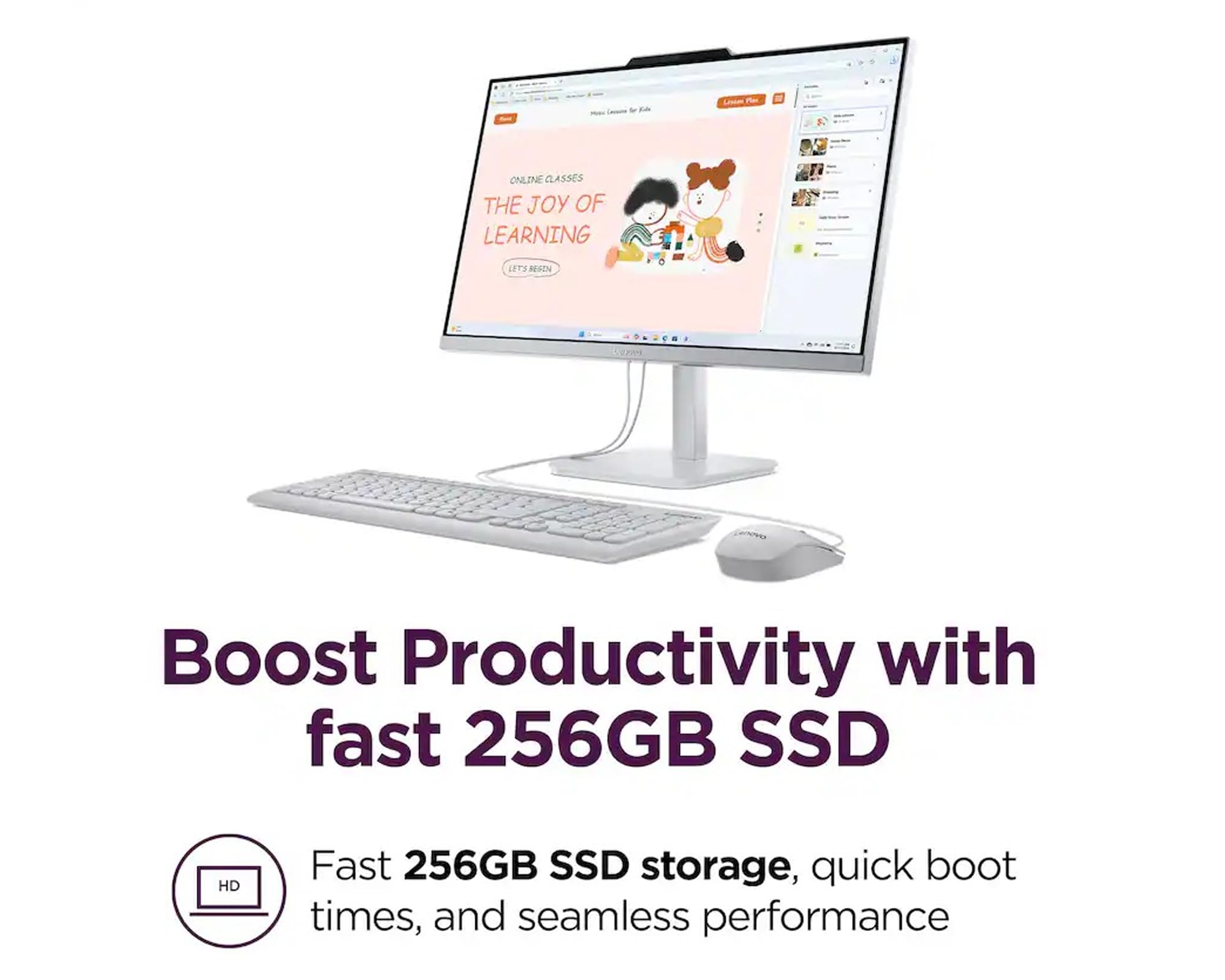 Lenovo A100 AIO Desktop| 23.8" FHD Anti-Glare All-in-One Computer|8GB RAM|256GB SSD| Intel 4-Core CPU| Webcam| Wi-Fi 6 | RJ-45|Windows 11| Weired Keyboard & Mouse| for Business & Students| RK Bundle — view 6