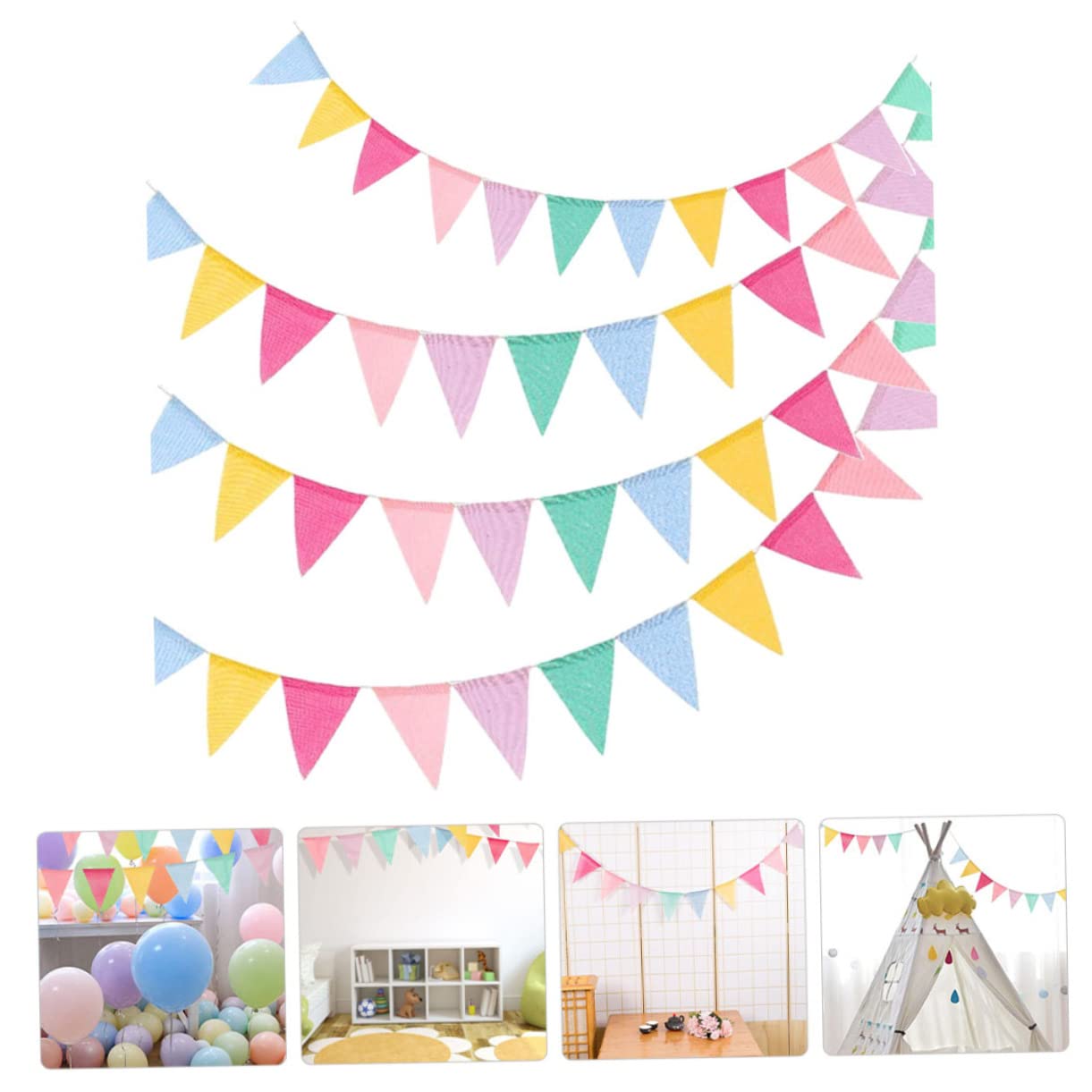 OUNONA 3 Sätze Wimpel Ziehen Blume Feier Dekorationen Festival Ammer Banner Bunt Königlich Hochzeitsbanner Hochzeitsdeko Jäten Dreieck Girlande Ammer Hanfimitat Colorful 4 Stück * 3