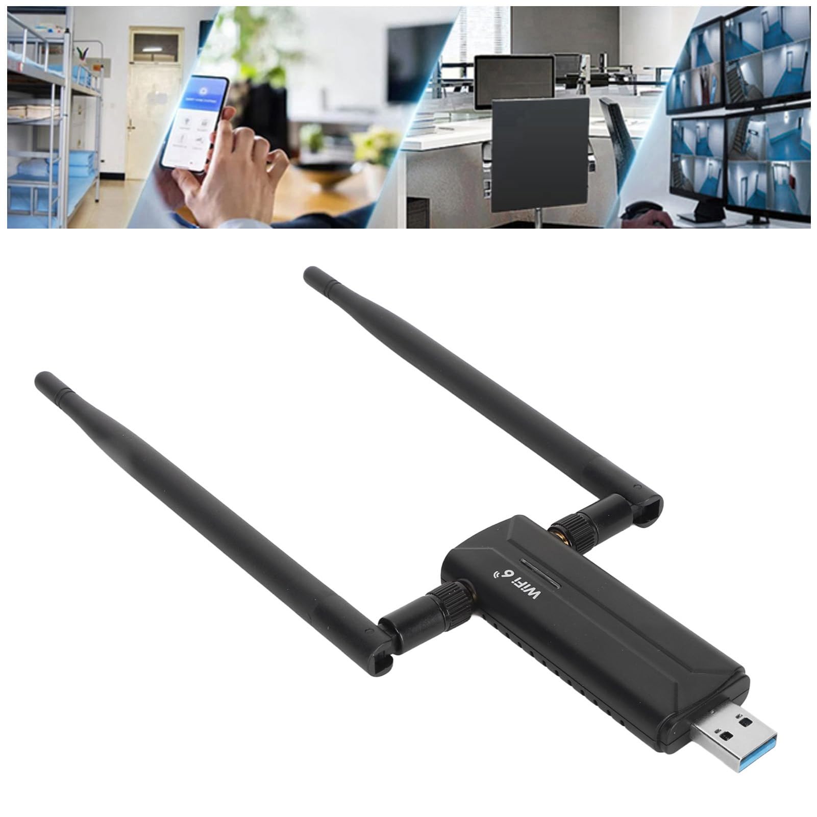 Adaptateur WiFi 6 USB3.0 pour PC, Adaptateur WiFi AX5400M Triple Bande 6 GHz 5 GHz 2,4 GHz, Adaptateur Réseau sans Fil avec 2 Antennes 6 DBi, Prend en Charge 11, 10