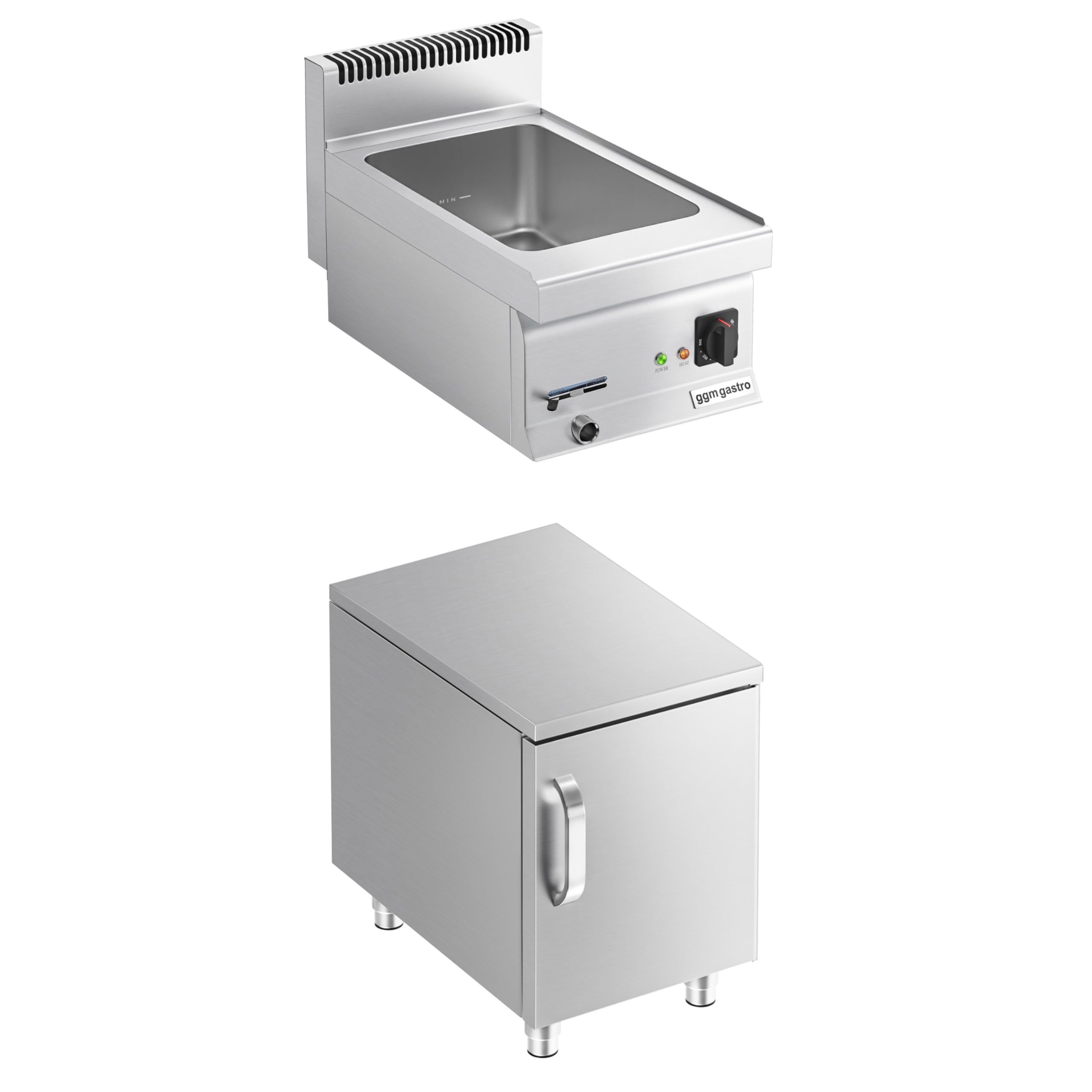 GGM Gastro | BMK400-E#UBK400-E | Elektro Bain-Marie - 1,2 kW - 1x GN 1/1 oder 2x GN 1/2 - inkl. Unterbau mit 1 Tür